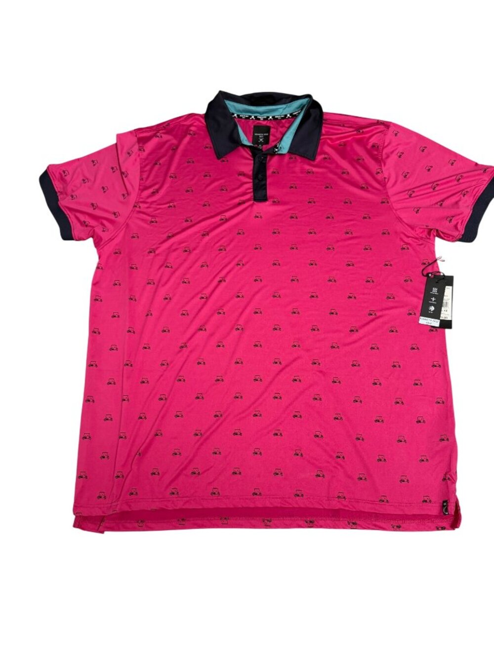 Kenneth Cole Golf Polo Shirt Pink Golf Cart Print Moisture-Wicking UPF 50+, 4XL - Picture 2 of 8
